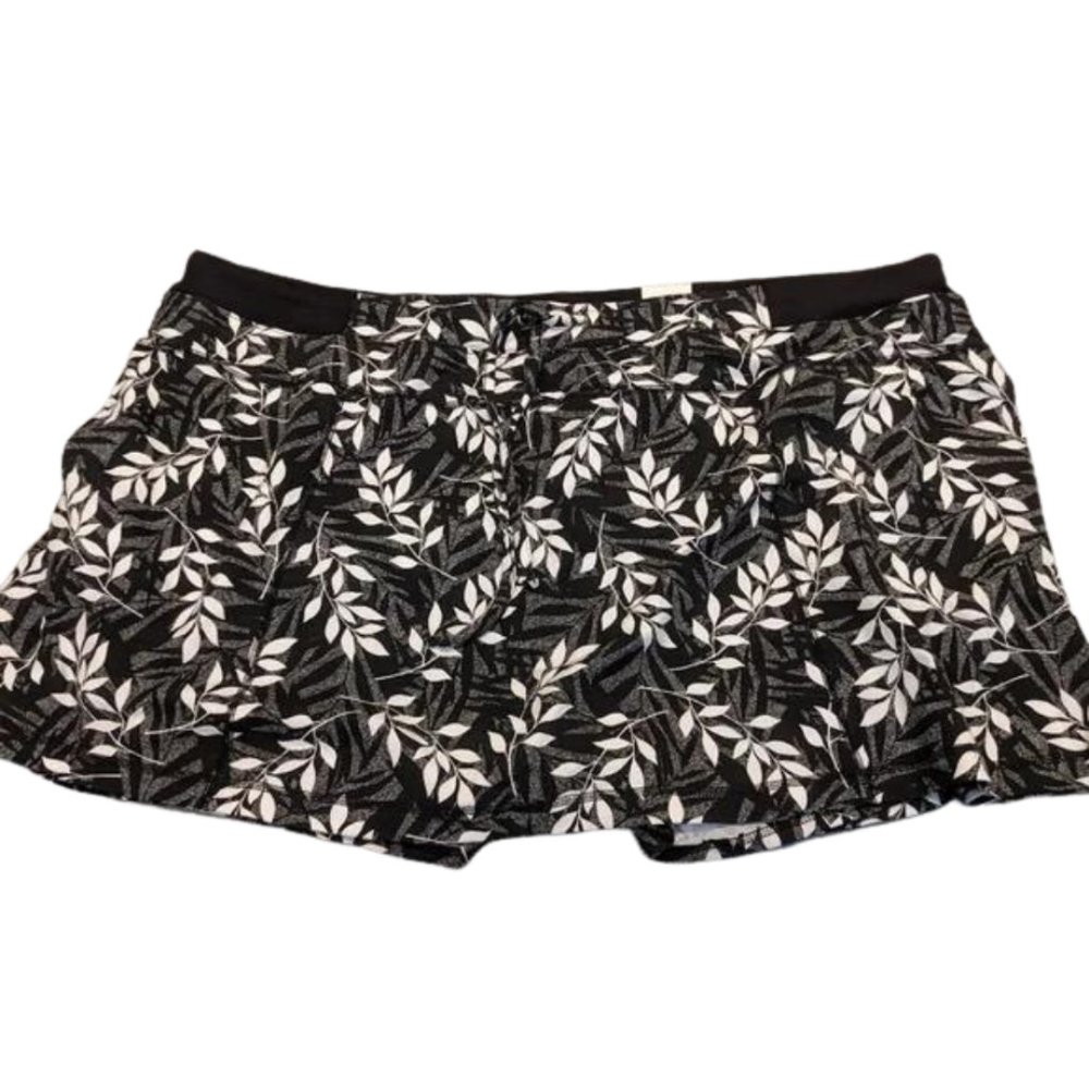 AVENUE Ave Leisure Black White Tropical Leaf Sporty Skort Athleisure 30/32 4X
